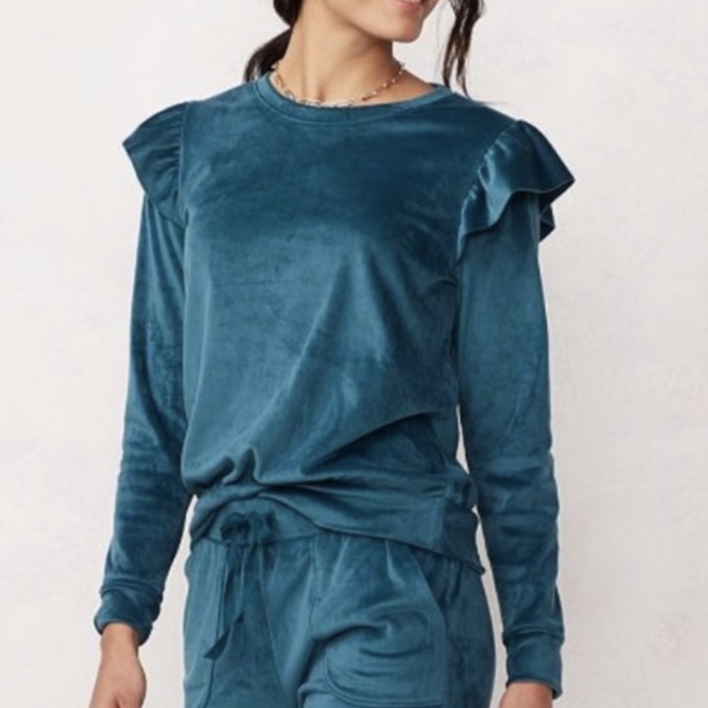 Lauren Conrad  Velour ruffle shoulder top